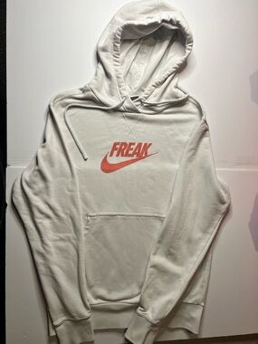 Nike Men's White Hoodie with Coral 'FREAK' Logo